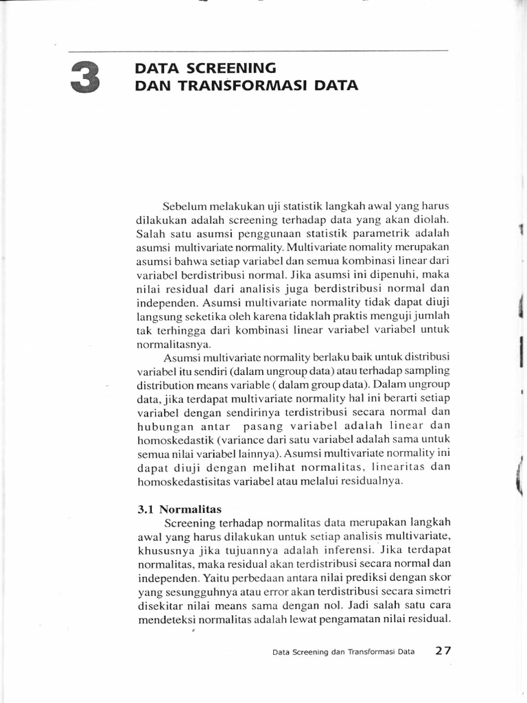 Screening dan Transformasi Data Normalitas | PDF