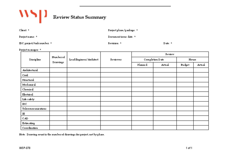 WSP-078 Review Status Summary | PDF | Technology & Engineering