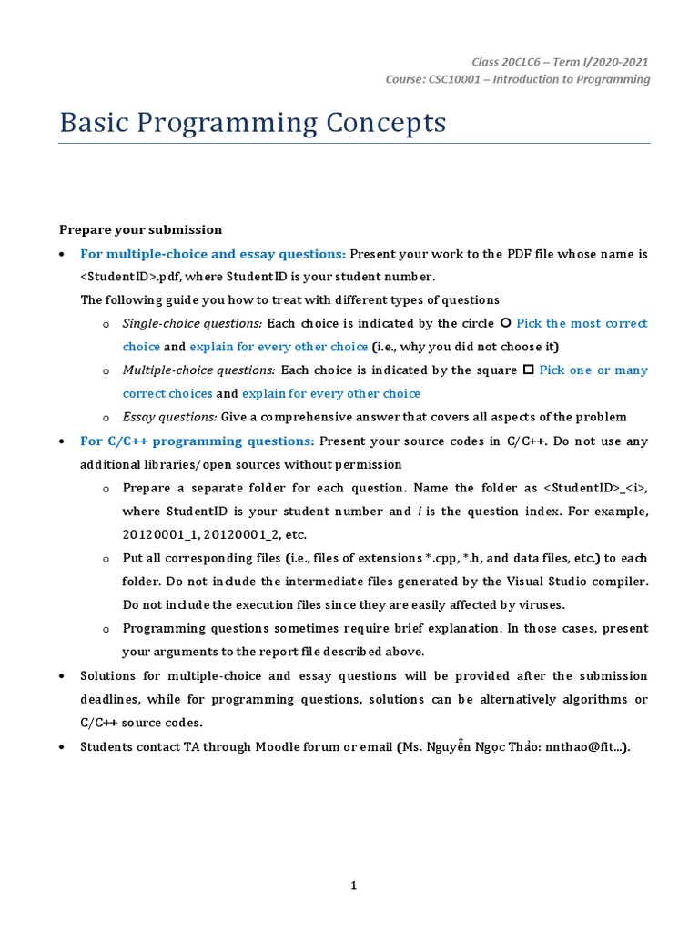 Programming Concepts and Assignments Guide | PDF | Computer Programming ...