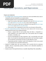 Data Types, Operators, and Expressions: For Multiple-Choice and Essay Questions