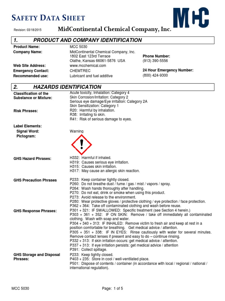 MCC 5030 SDS | PDF | Firefighting | Toxicity