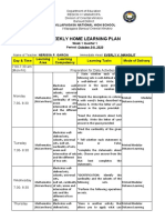 Weekly Home Learning Plan: Day & Time Learning Area Learning Competency Learning Tasks Mode of Delivery