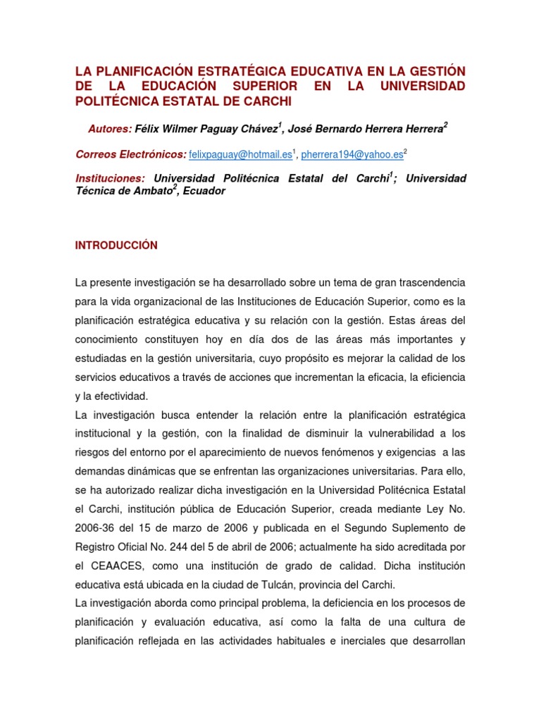 La Planificacion Estrategica Educativa en La Gestion | PDF ...