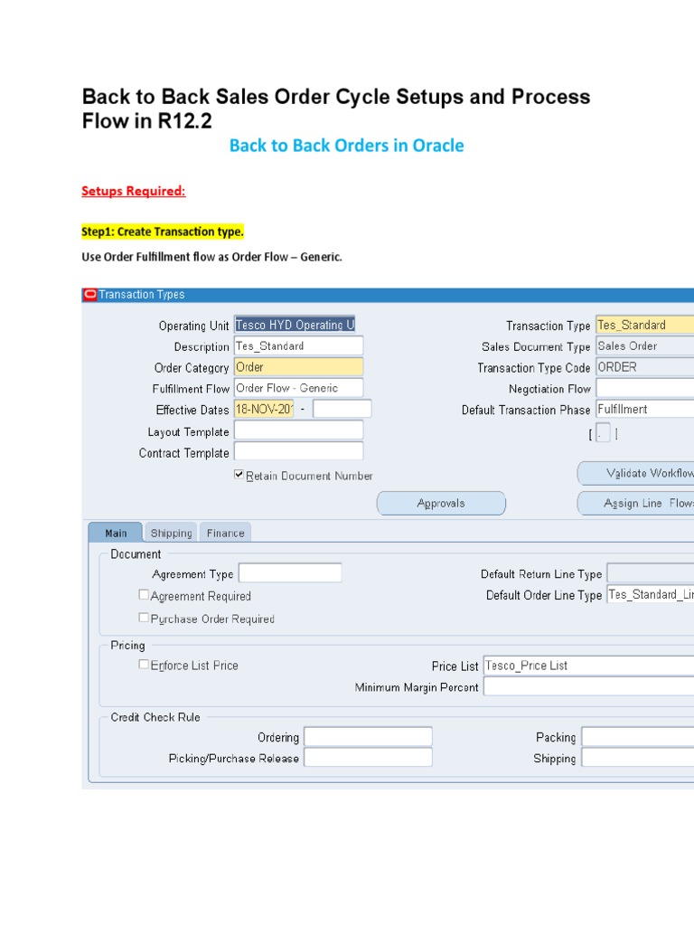 Back To Back Sales Order Cycle Setups and Process Flow in R12 Notes