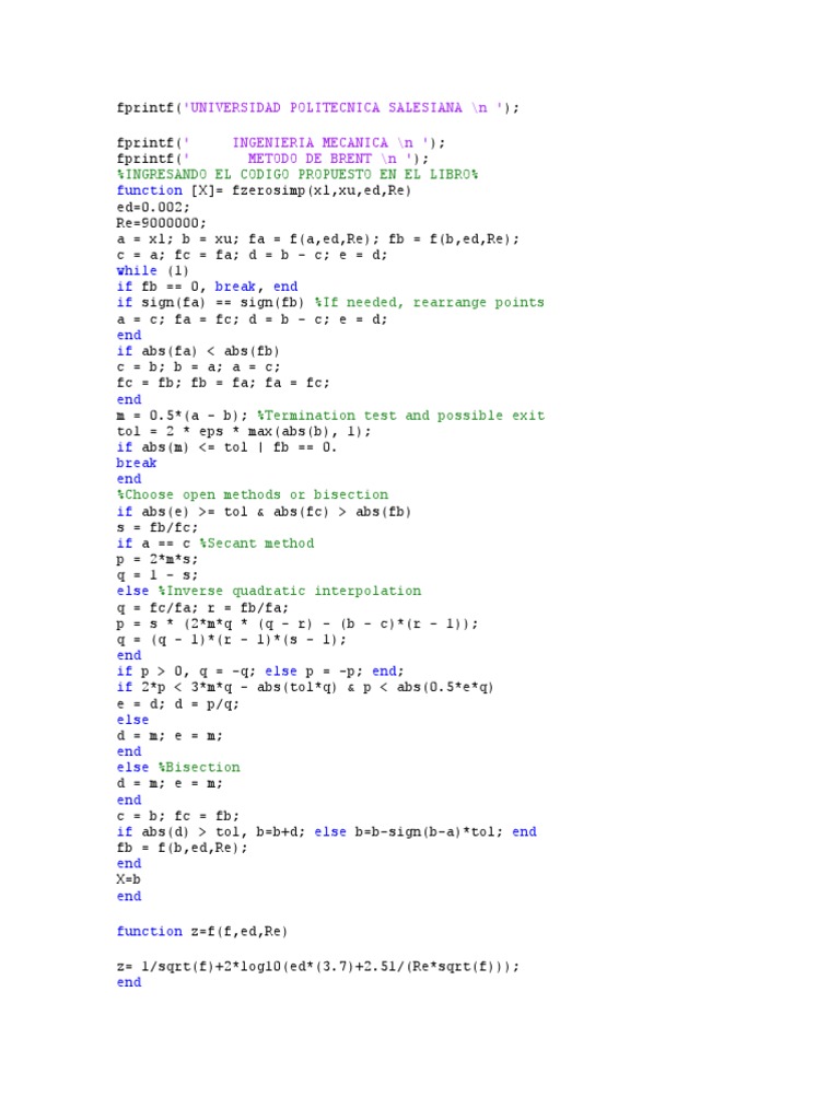 Metodo Brent Matlab | PDF