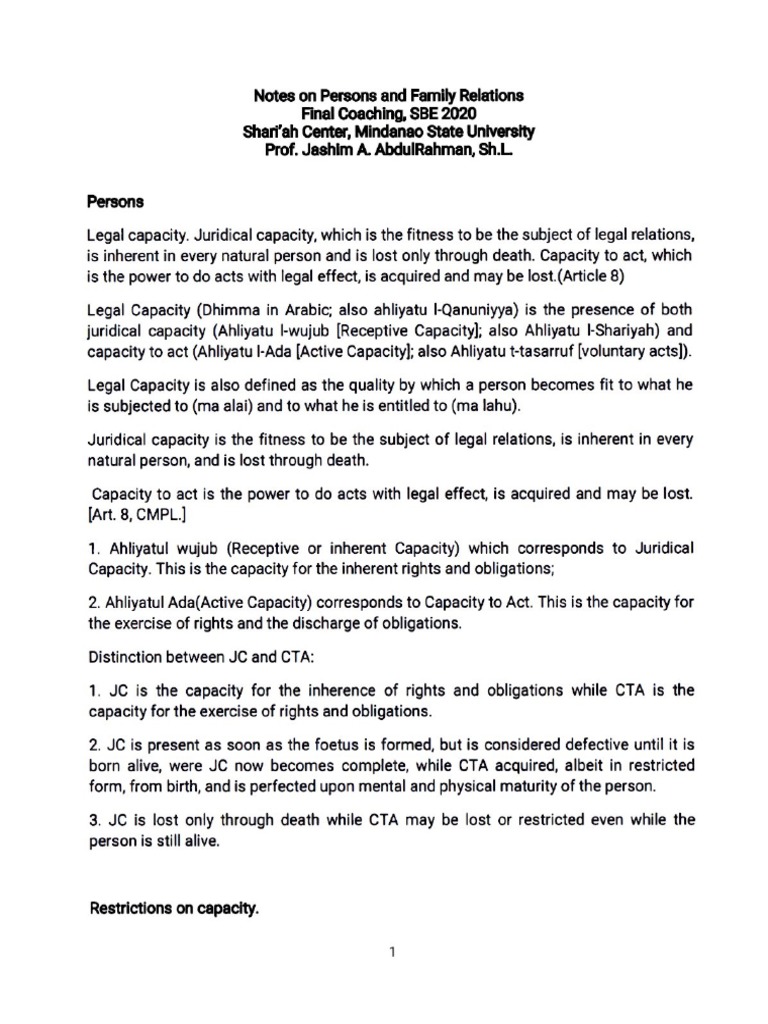 Notes Abdul Rahman Jashim 2020 Final Coaching Notes On Persons and ...