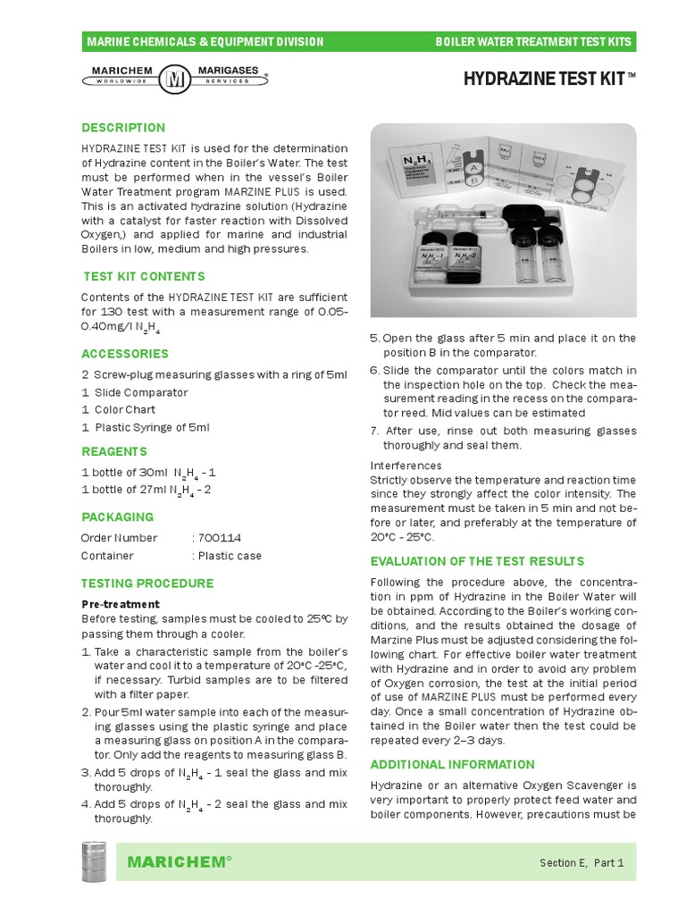 Hydrazine Test Kit PDF Water Chemistry