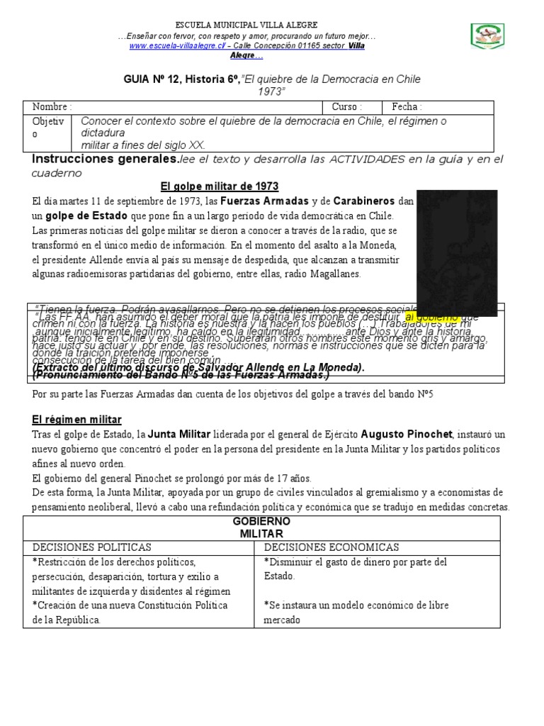 Quiebre de la Democracia en Chile 1973 | PDF | Augusto Pinochet | Gobierno