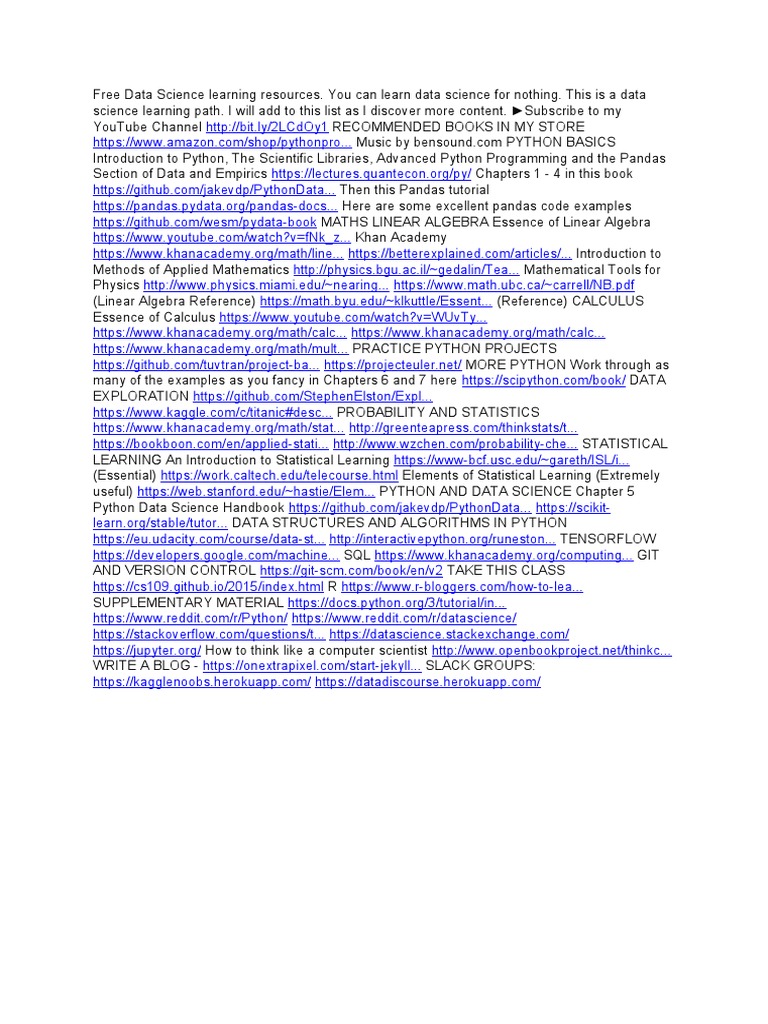 Free Data Science Learning Resources | PDF | Teaching Mathematics | Science