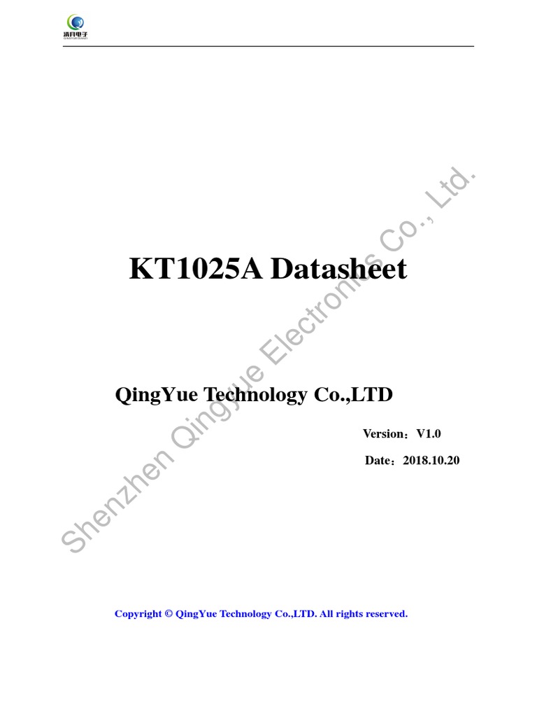 KT1025A Datasheet: Shenzhen Qingyue Electronics Co., LTD | PDF | Input ...