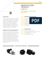 Mini transmissor de pressão IP65 com especificações técnicas detalhadas