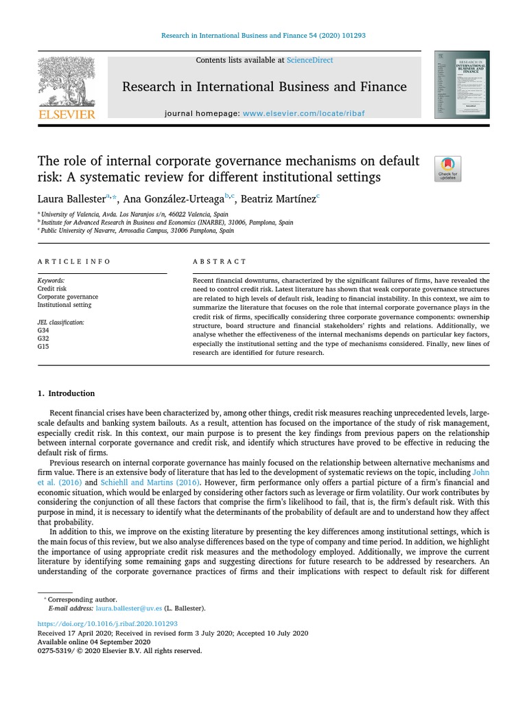 The Role of Internal Corporate Governance Mechanisms On Default | PDF ...