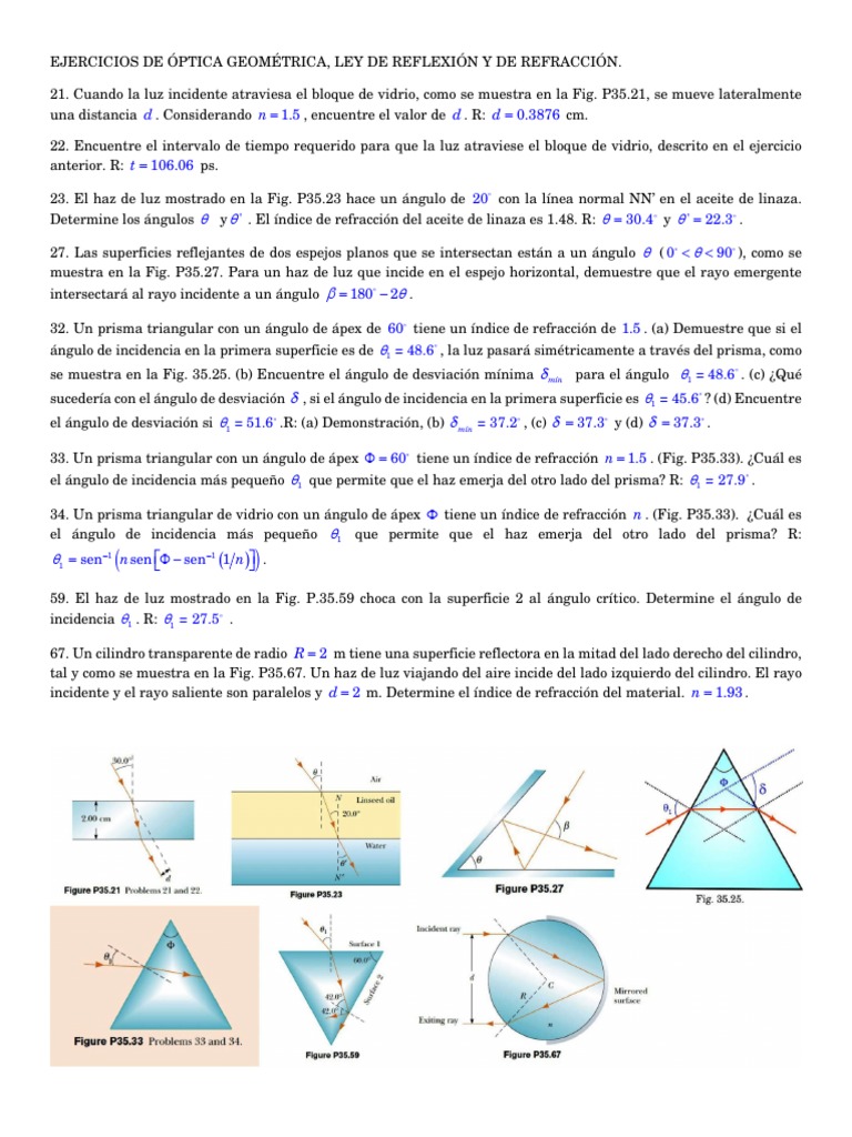 Ejercicios de Refraccion y Reflexion | PDF | Refracción | Reflexión ...
