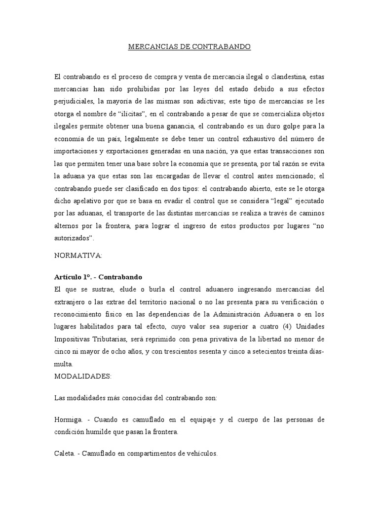 Tipos y Sanciones del Contrabando | PDF | Contrabando | aduana