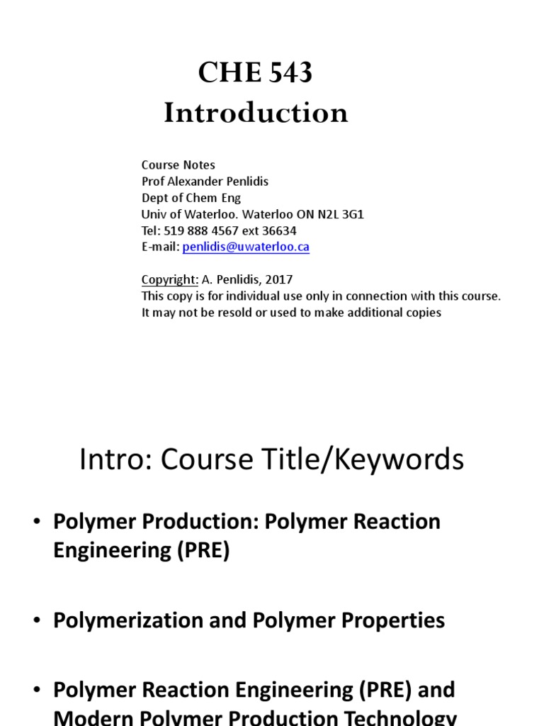 CHE 543 CH 0 Introduction | PDF | Polymers | Polymerization