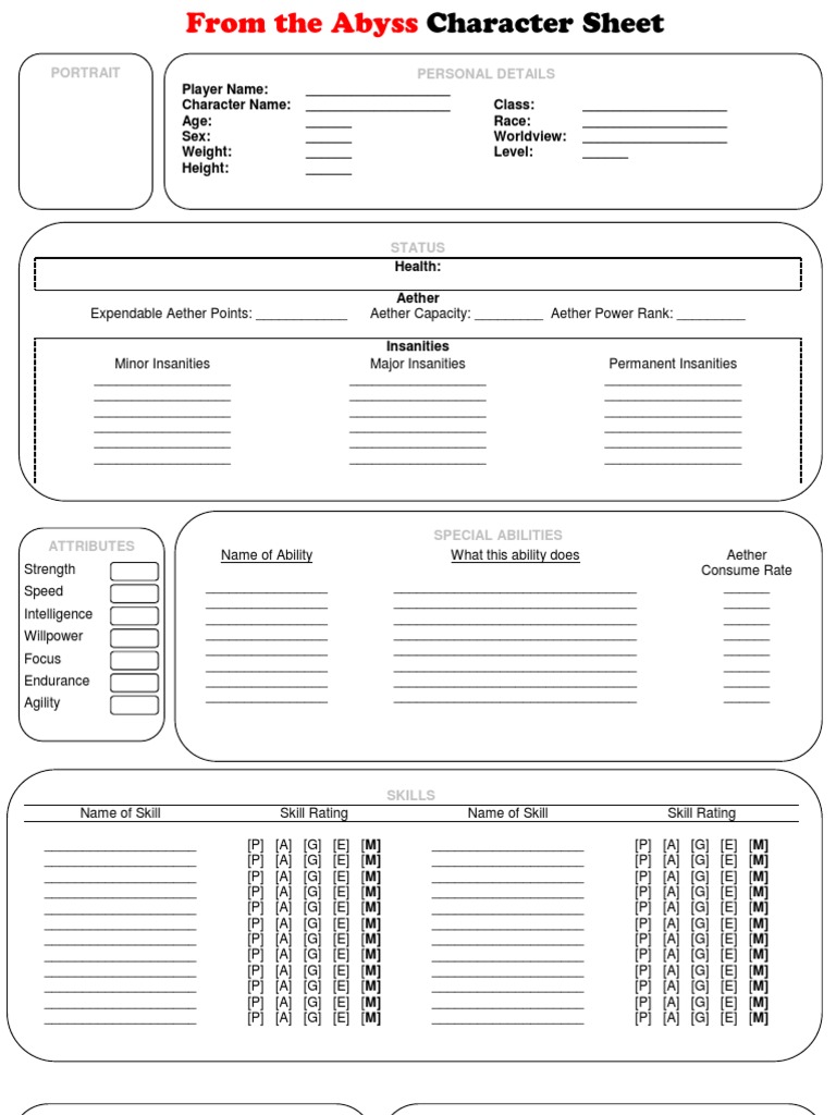 Character Sheet Template for RPGs | PDF