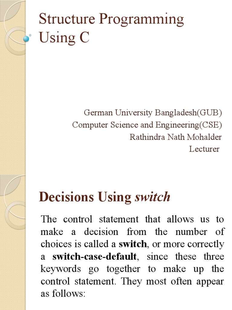 Structure Programming in C Decisions Using switch and goto Keyword