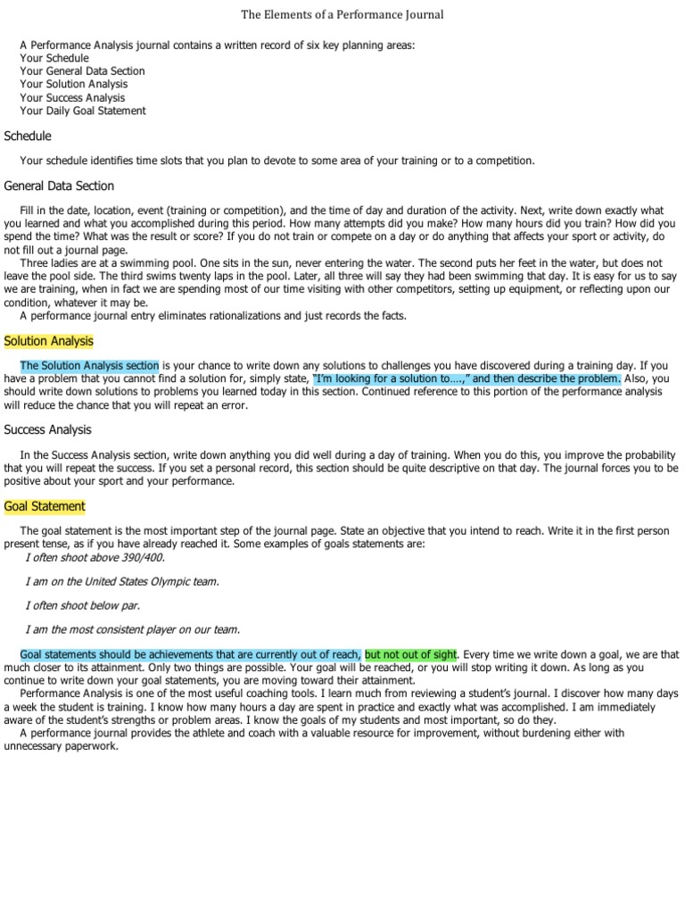 Performance Journal Essentials for Athletes | PDF | Goal | Cognition