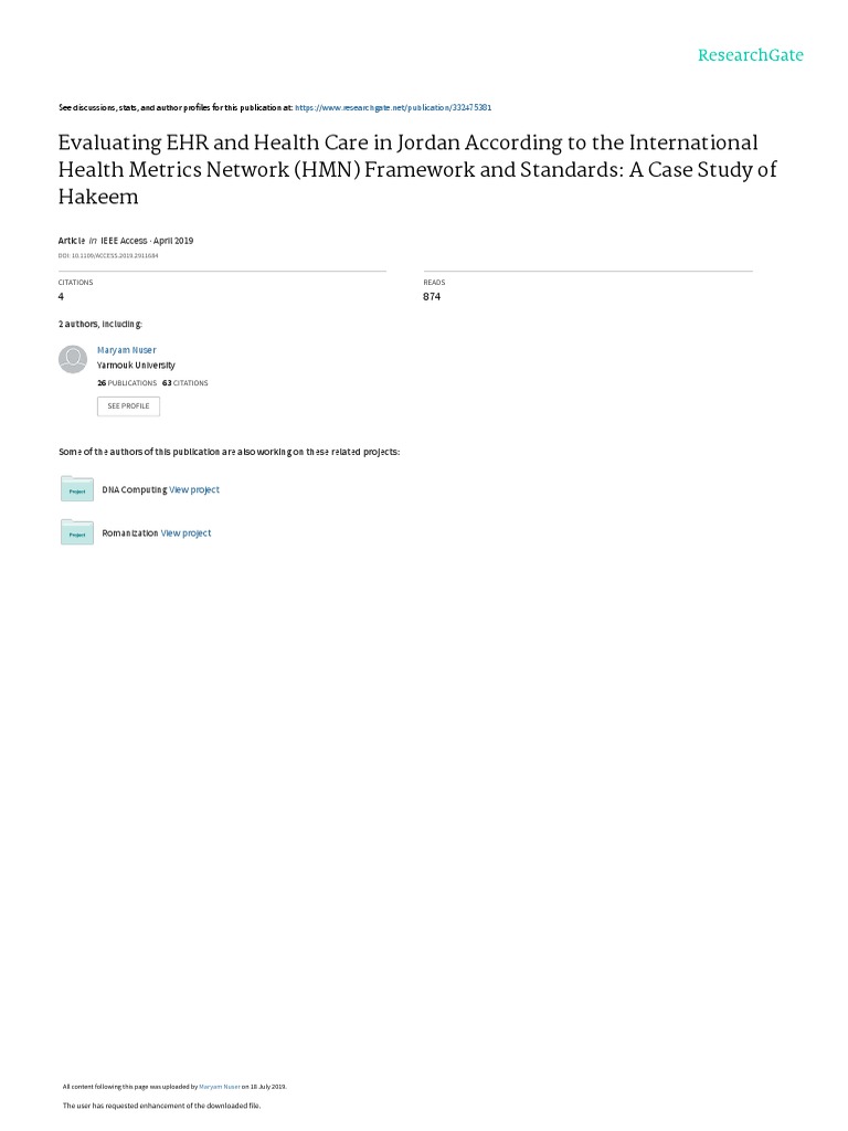 Evaluating EHR and Health Care in Jordan According PDF Electronic