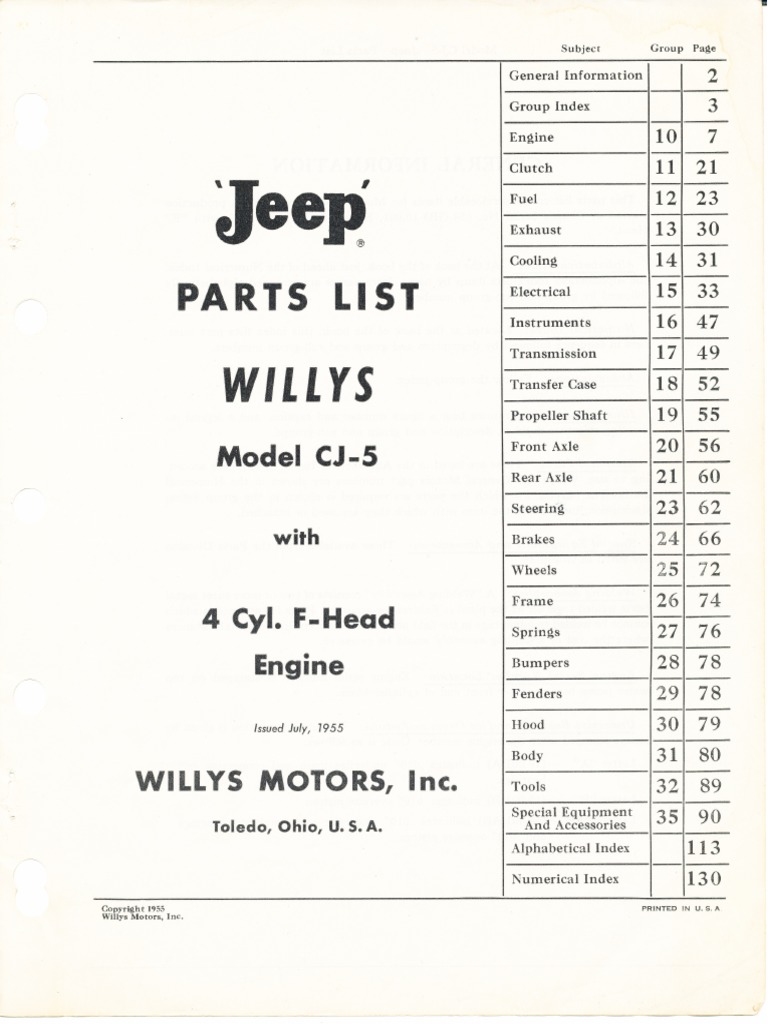 1954 Jeep CJ-5 Owner's Manual – OEM Bishko Operator Guide – Fuses, Fluids, Maintenance