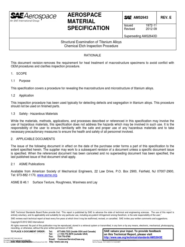 AMS2643 Structural Examination of Titanium Alloys Chemical Etch Inspection Procedure Rev. E