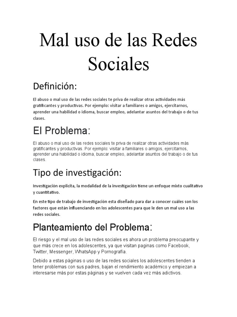 Los peligros del mal uso de las redes sociales en los adolescentes ...