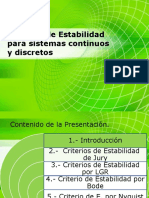 Criterios de Estabilidad para Sistemas Continuos y Discretos