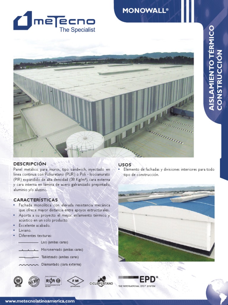 Ficha Tecnica Monowall - Metecno | PDF | Aislamiento térmico | Tornillo