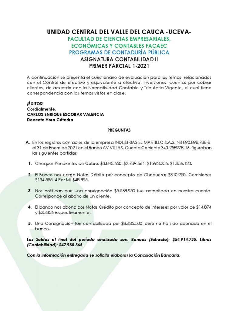 Primer Parcial Contabilidad II 2-2021 | PDF | Contabilidad | Bancos
