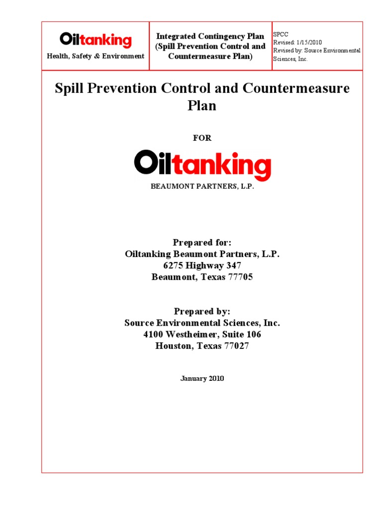 Spill Prevention Control and Countermeasure Plan PDF Clean Water