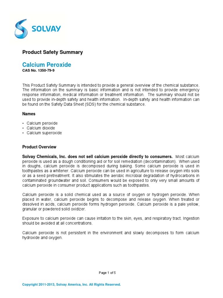 Calcium Peroxide Product Safety Summary PDF Hydrogen Peroxide