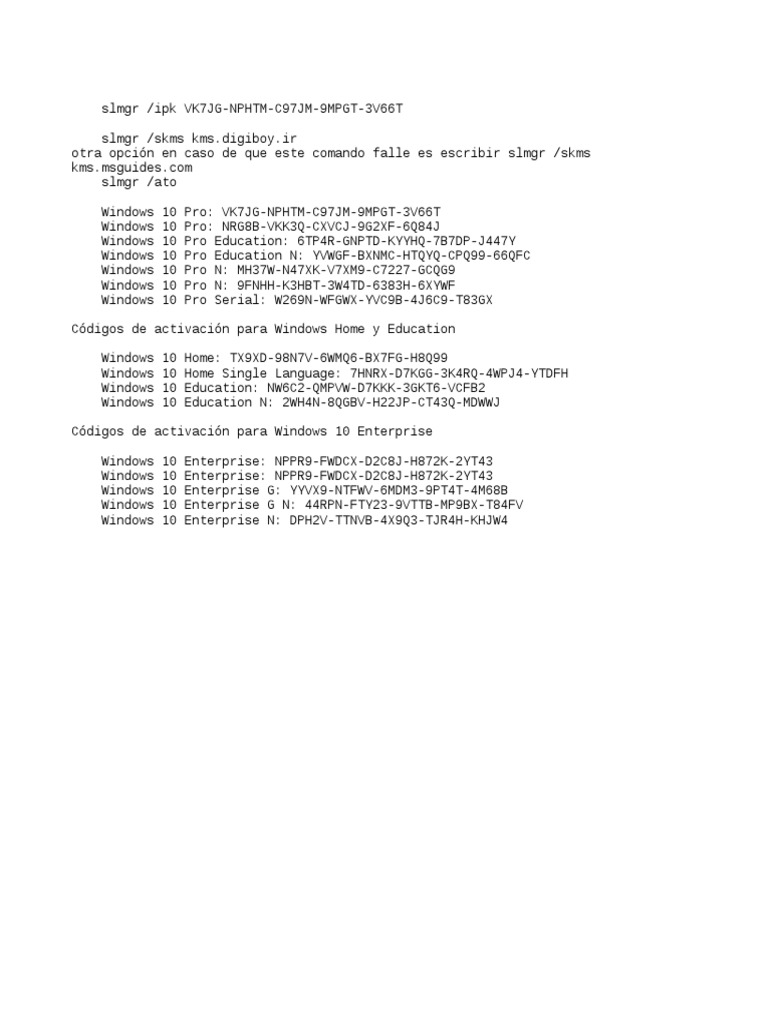 Códigos de Activación para Windows 10 | PDF | Negocios | Informática