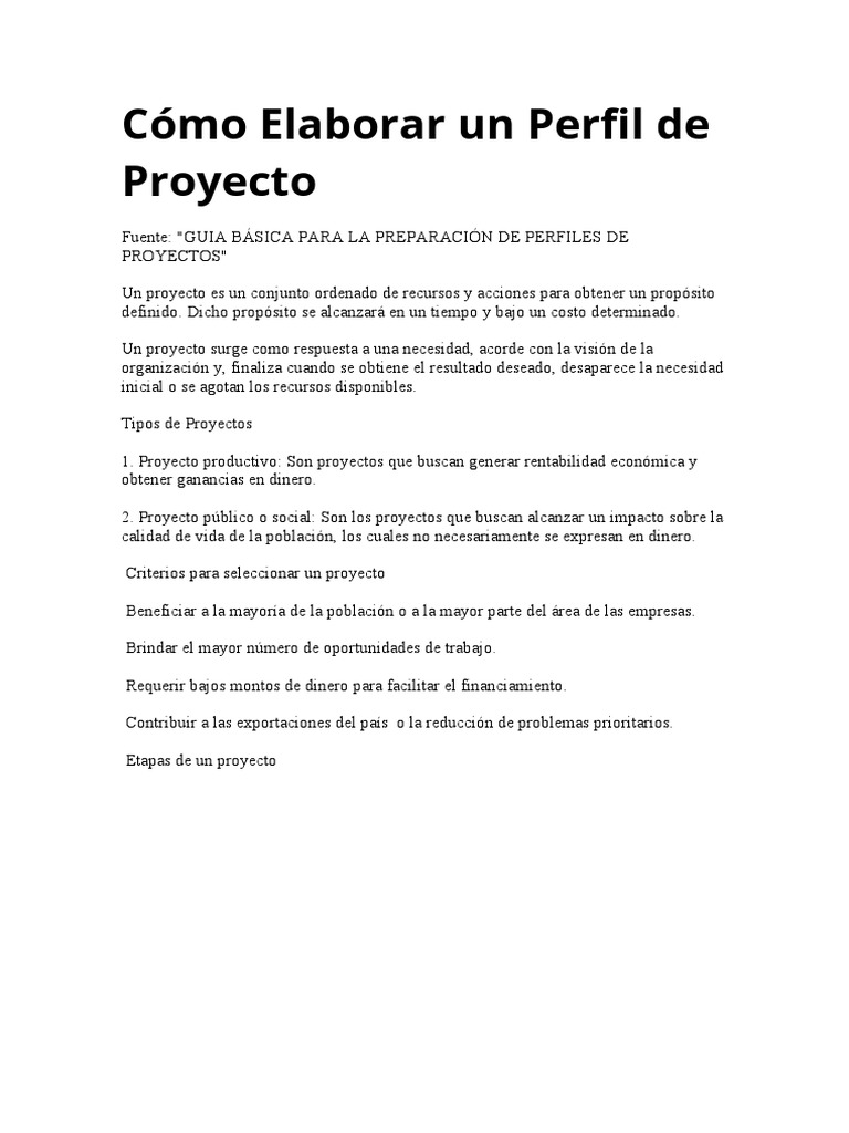 Cómo Elaborar Un Perfil de Proyecto | PDF | Oferta (economía) | Demanda