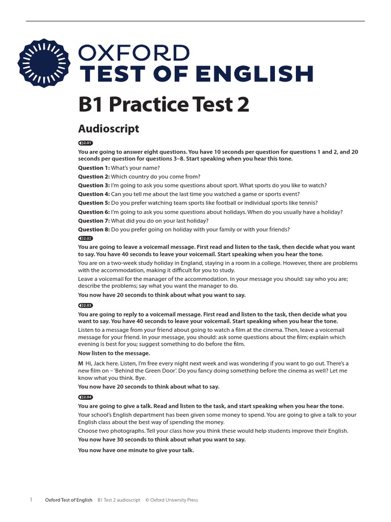 OTE B1 Practice Test 2 - Audioscript | PDF