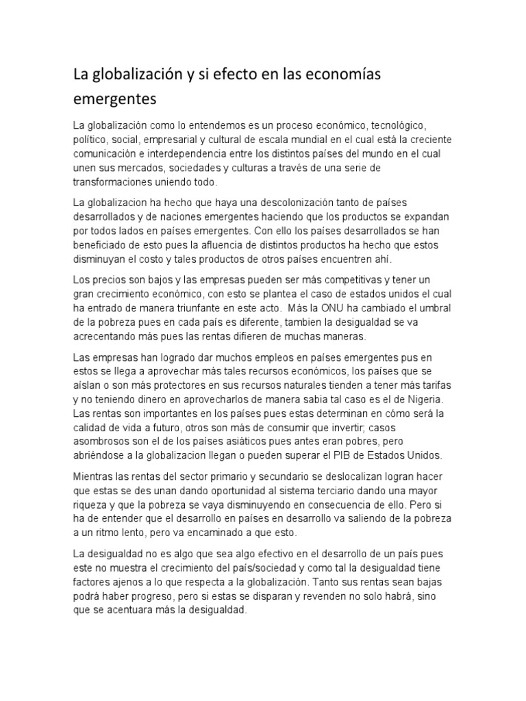 Impacto de la Globalización en Economías Emergentes | PDF ...