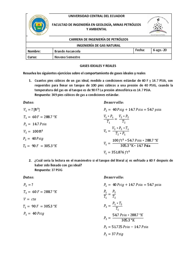 Ejercicios de Gases Ideales y Reales | PDF | Gases | Presión