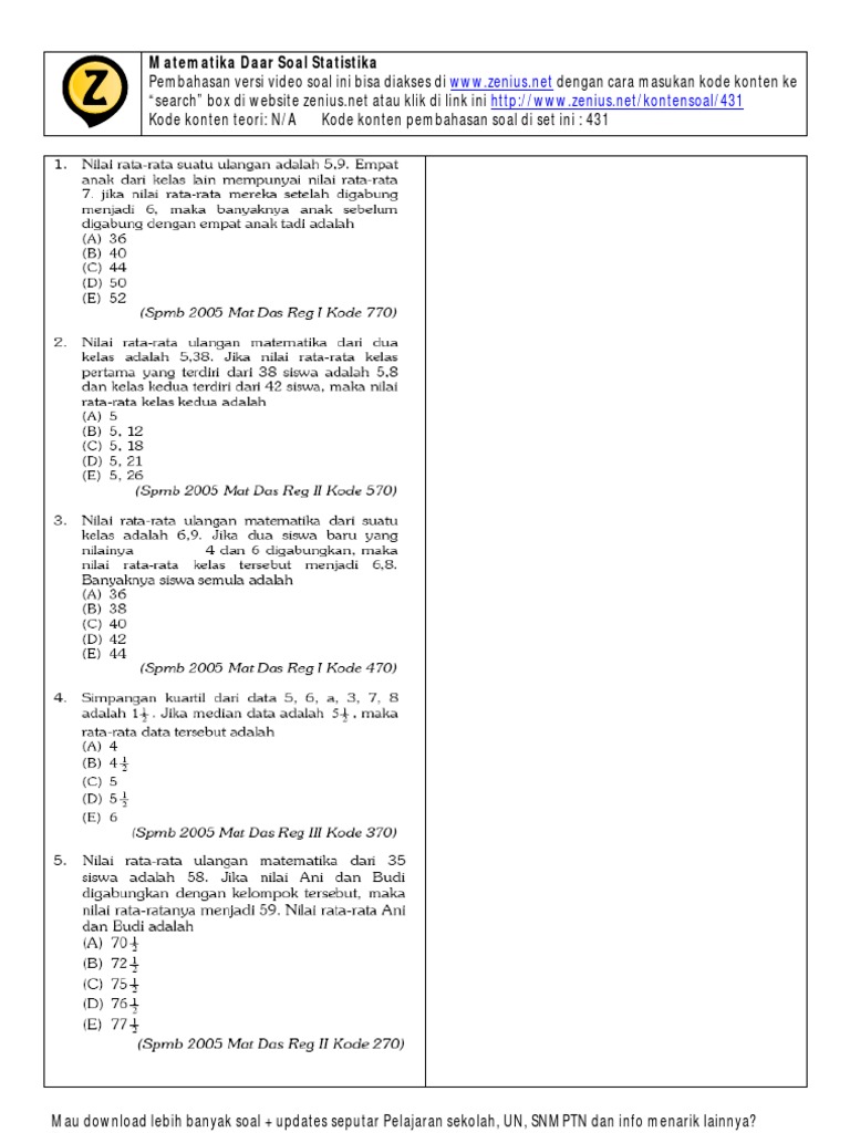 Zenius Module Snmptn Soal Teori Statistika