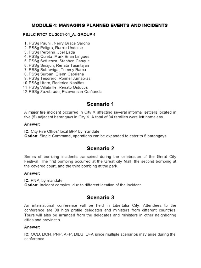 Module 4: Managing Planned Events and Incidents: Scenario 1 | PDF ...