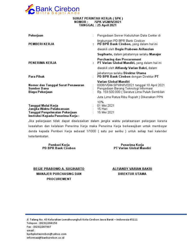 Contoh SPK | PDF | Pengelolaan Keuangan & Uang