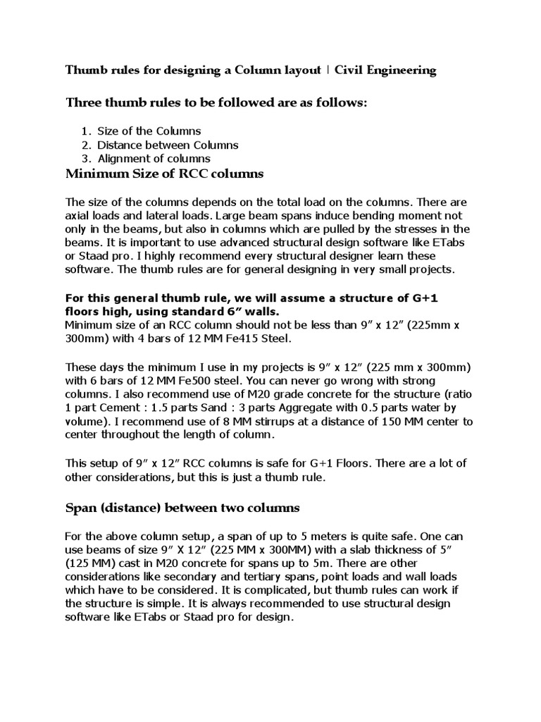 Column Design Thumb Rules for Residentials | PDF | Beam (Structure ...