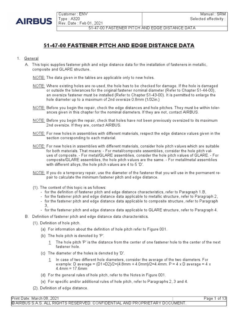 SRM514700 Fastener Pitch and Edge Distance Data PDF Rivet Screw