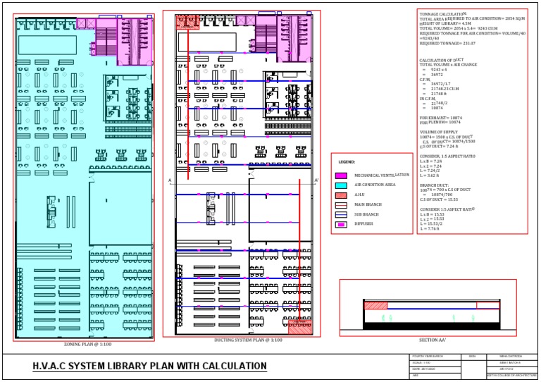 H.V.A.C System Library Plan With Calculation: Section Aa Ducting S Ste ...