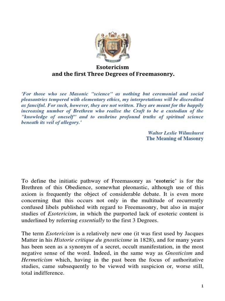 Esotericism and The First Three Degrees of Freemasonry | PDF | Western ...