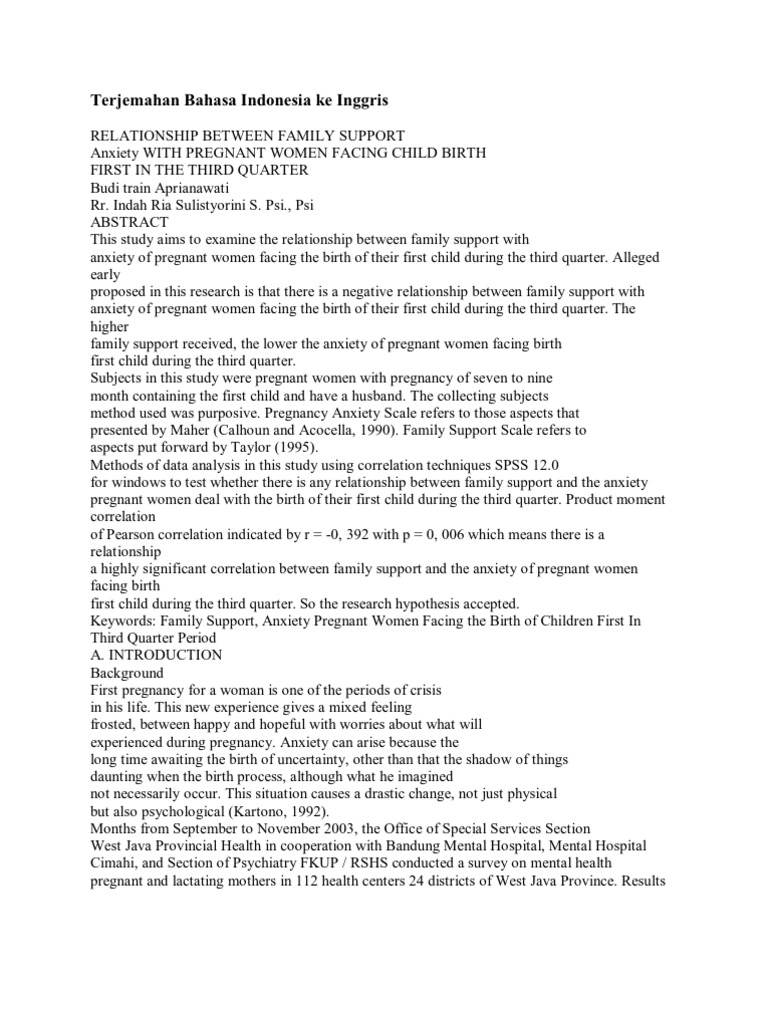 Terjemahan Bahasa Indonesia ke Inggris Anxiety Childbirth