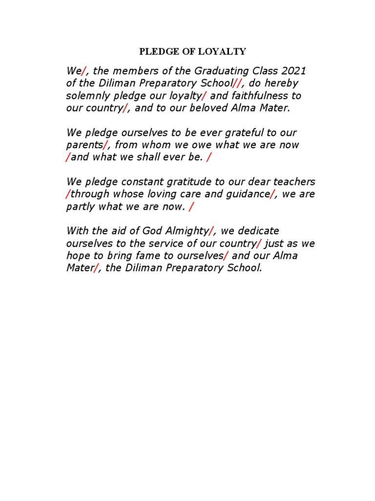 Graduation Loyalty Pledge 2021 | PDF | Wellness