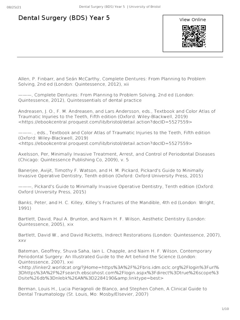 List Bibliography PDF Dentistry Dental Degree