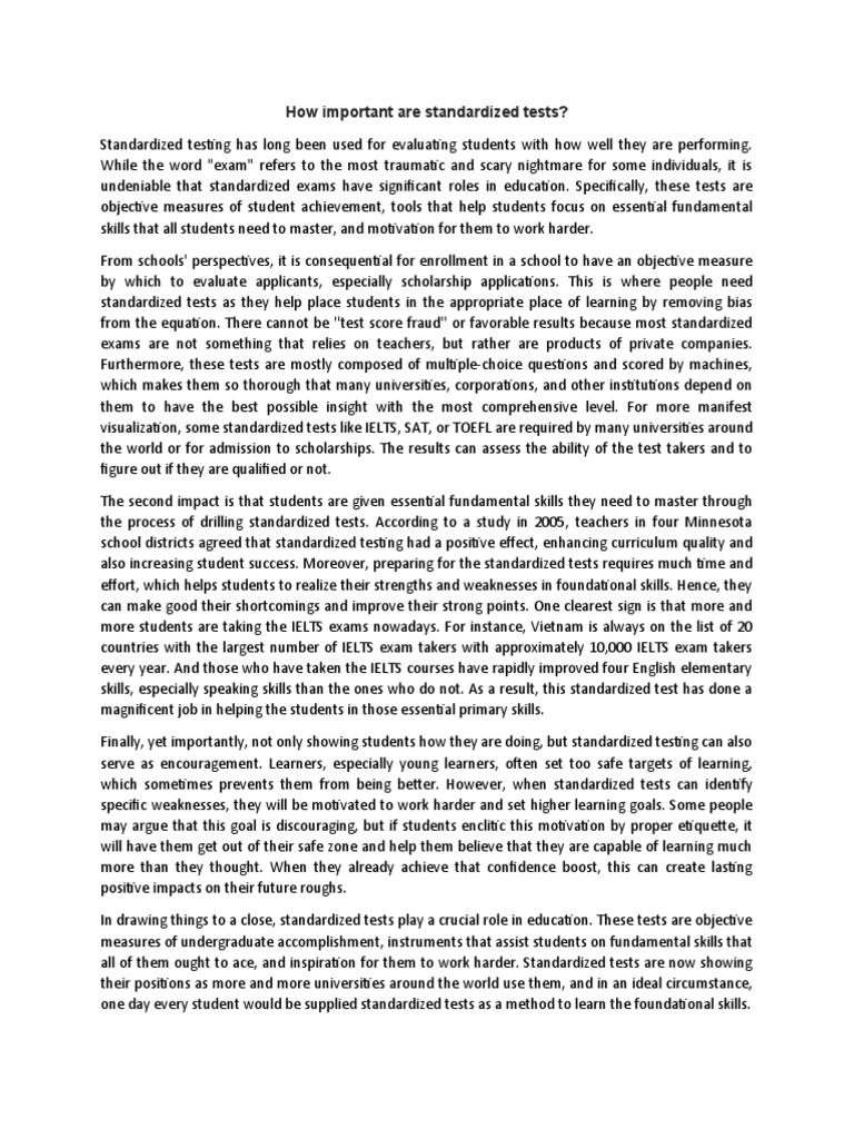 Importance of Standardized Testing | PDF | Test (Assessment ...