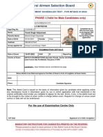 Central Airmen Selection Board: ADMIT CARD - PHASE I (Valid For Male Candidates Only)