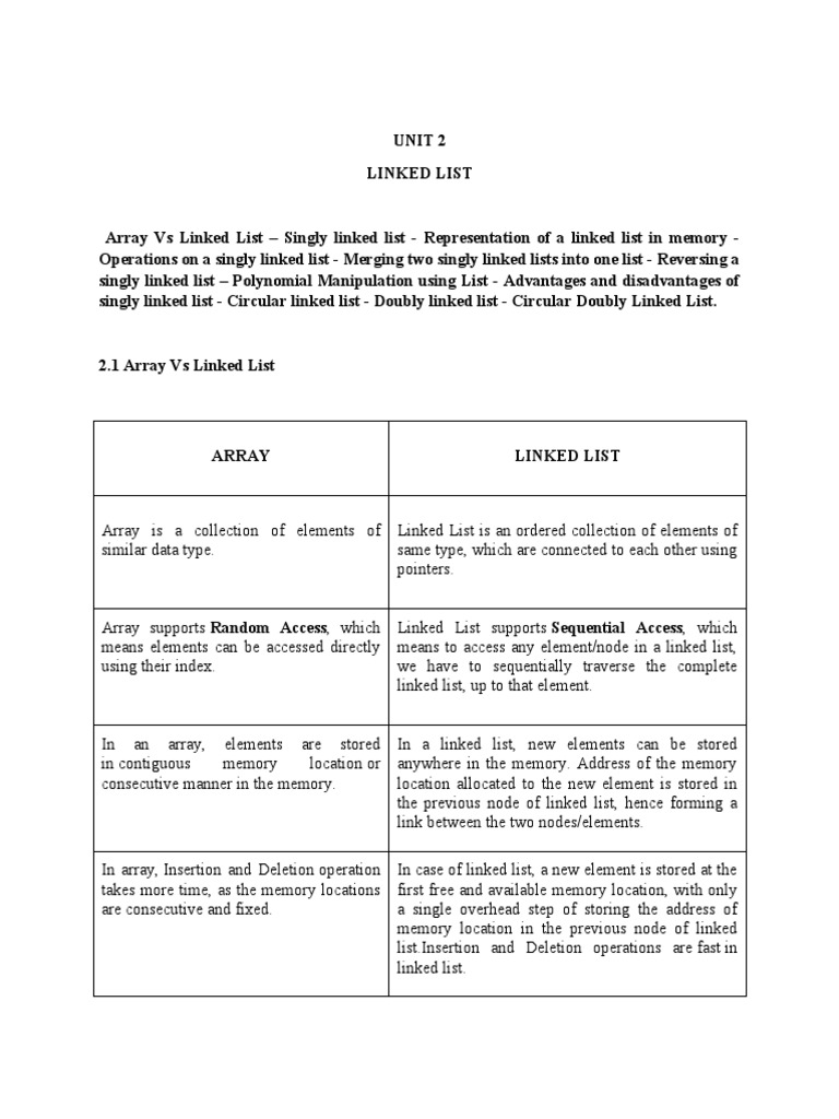 Array Vs Linked List - Operations, Types and Representation | PDF ...
