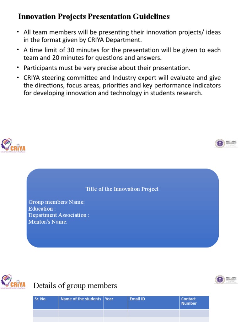 CRIYA Innovation Project Guidelines | PDF | Innovation | Prototype